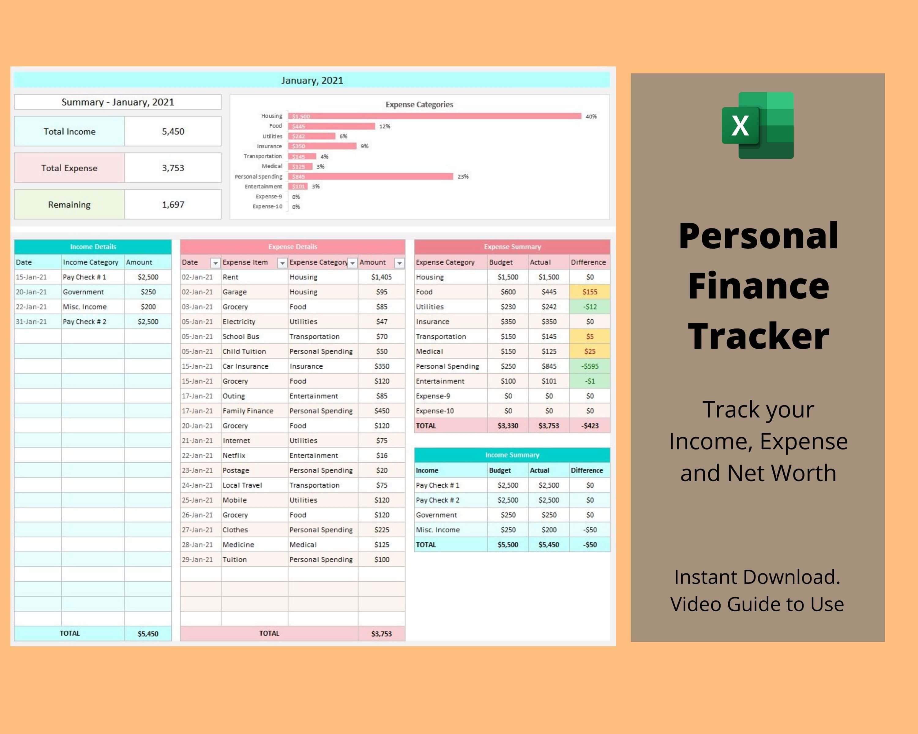 Personal Finance Tracker Excel Template