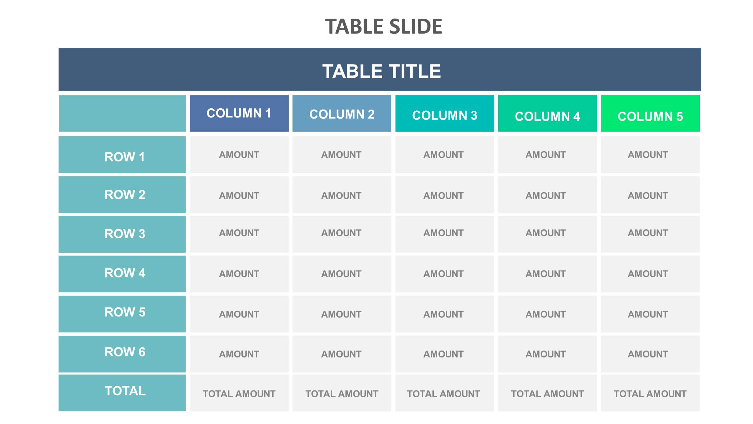 presentation data in a table
