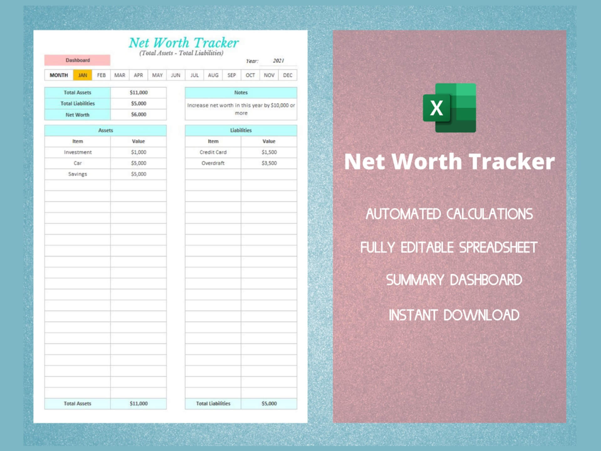 Dashboard Templates Personal Net Worth Tracker