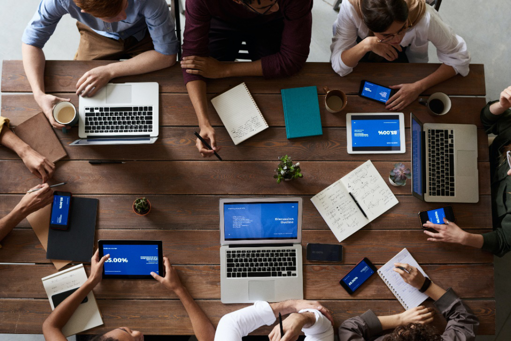 A group of people having a meeting