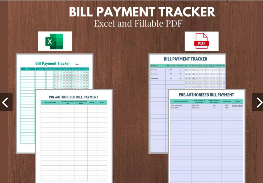 View of a bill payment dashboard