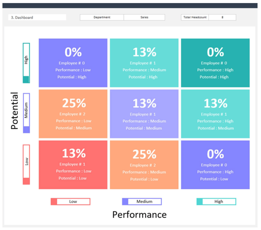 Layout of the 9-box performance rating dashboard