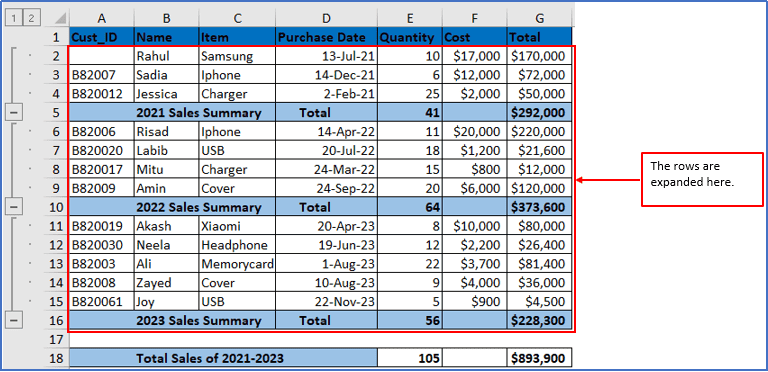 expanding rows