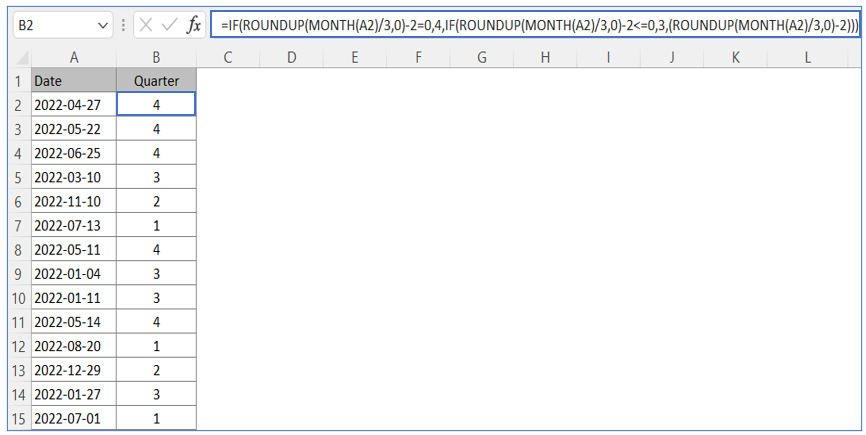 Calculating Quarter from Date in Excel