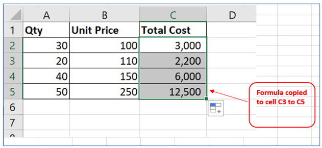 Copy excel formula