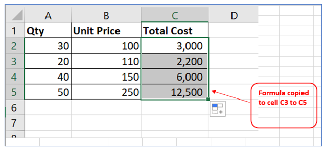 Copy excel formula