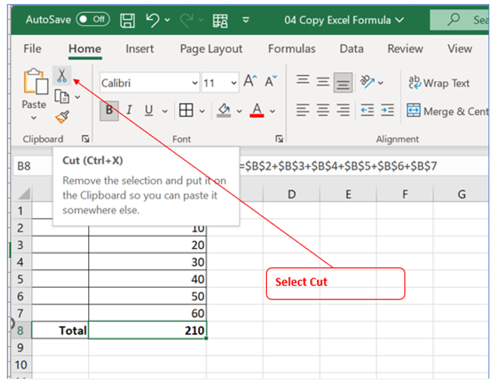 Copy excel formula