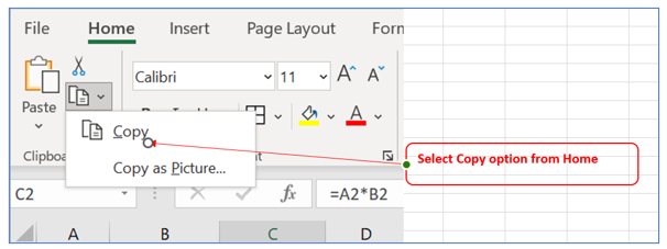 Copy excel formula