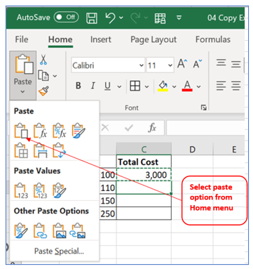 Copy excel formula