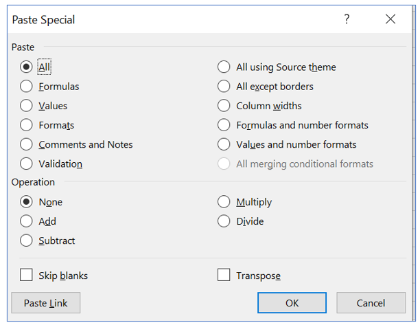 Paste Special Shortcuts in Excel