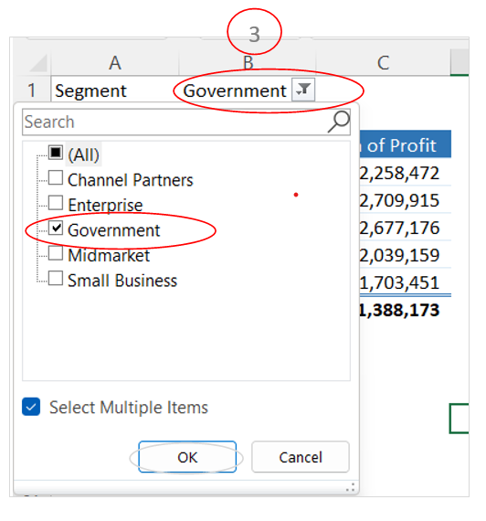 Filter in pivot table