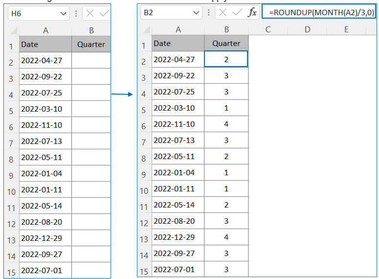 calculate quarter from date in Excel