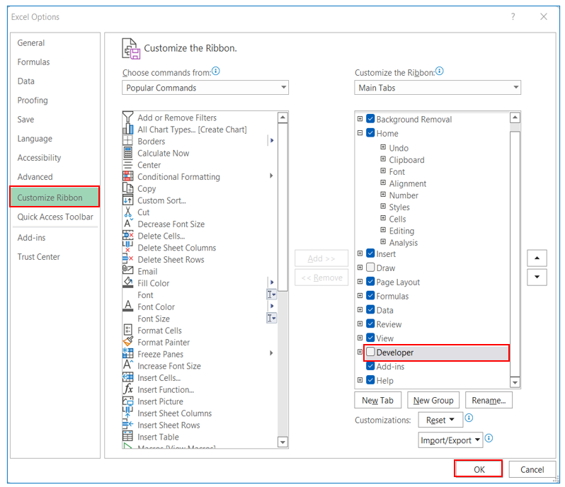 developer tab in Excel