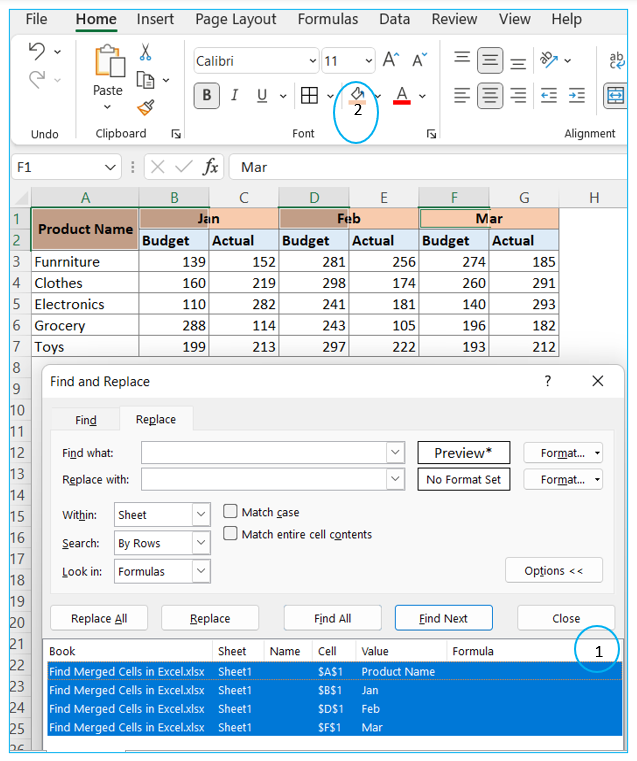 Find merged cells