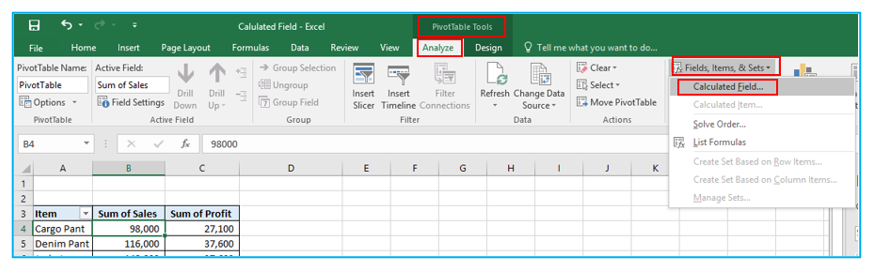 Calculated Field in Pivot Table