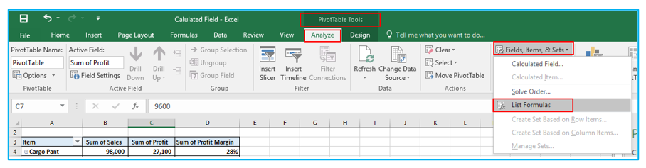 Calculated Field in Pivot Table