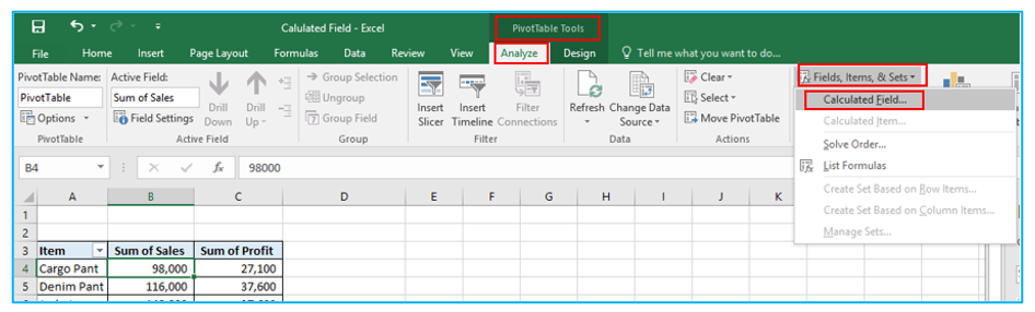 Calculated Field in Pivot Table