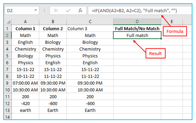 Compare columns for matches and differences