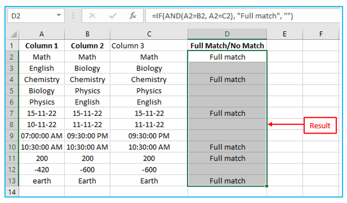 Compare columns for matches and differences