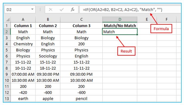 Compare columns for matches and differences-
