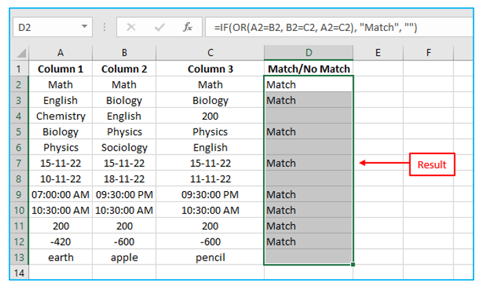 Compare columns for matches and differences