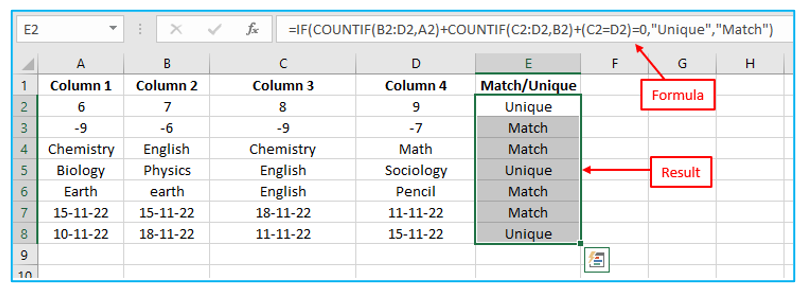 Compare columns for matches and differences