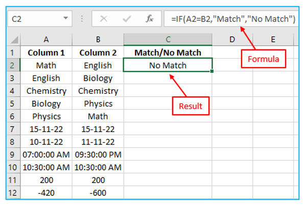 Compare columns for matches and differences