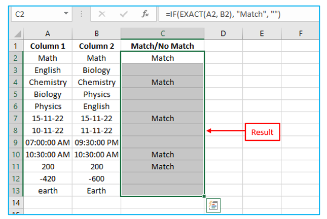 Compare columns for matches and differences