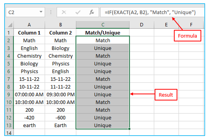 Compare columns for matches and differences