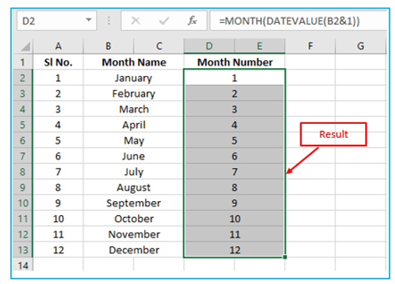 Convert Month Name to Number in Excel