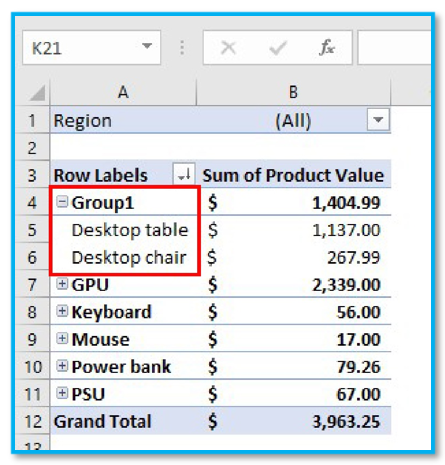 Create Group in Pivot Table Items