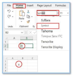 Insert the Delta Symbol in Excel
