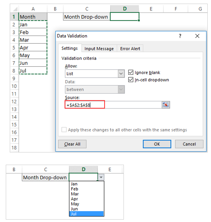 create a drop down list in Excel