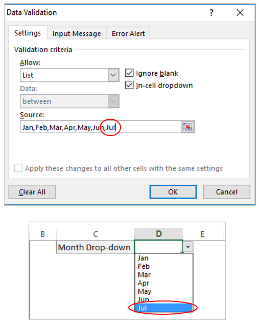 create a drop down list in Excel