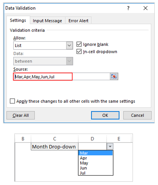 create a drop down list in Excel