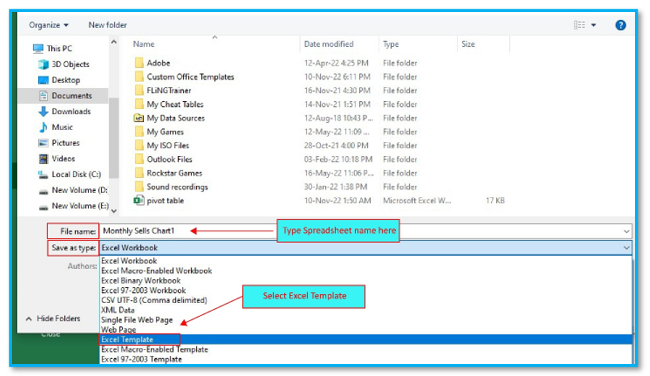 Excel Existing Templates and Create New Templates