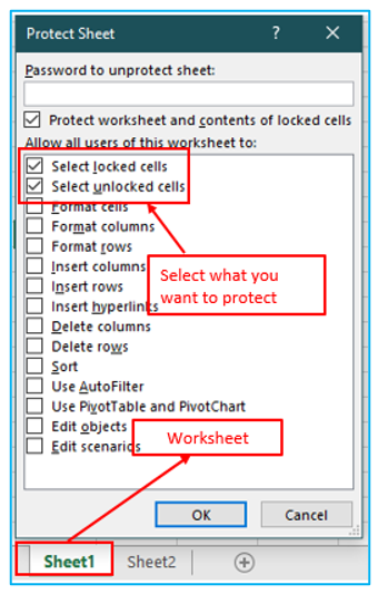 Lock Hide cells and Protect work sheet