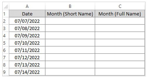 Get Month Name from Date in Excel