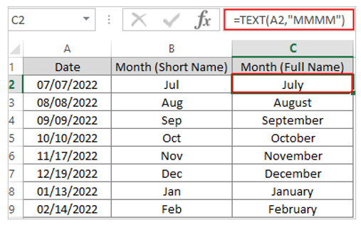 Get Month Name from Date in Excel