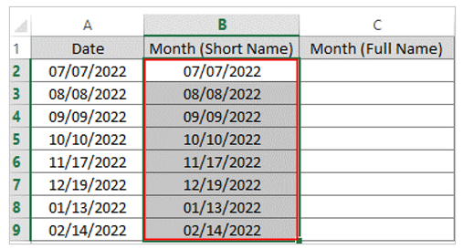 Get Month Name from Date in Excel