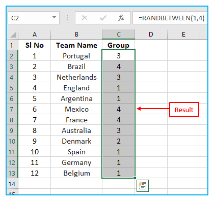 Random Groups in Excel