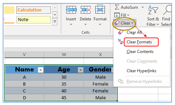 Remove Table Format