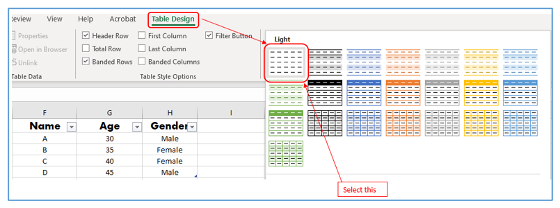 Remove Table Format