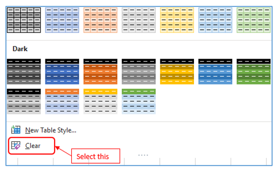 Remove Table Format