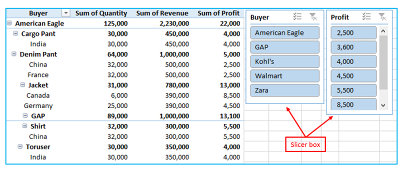 Insert Slicers in Pivot Table