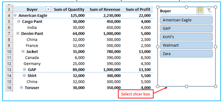 Slicers in Pivot Table