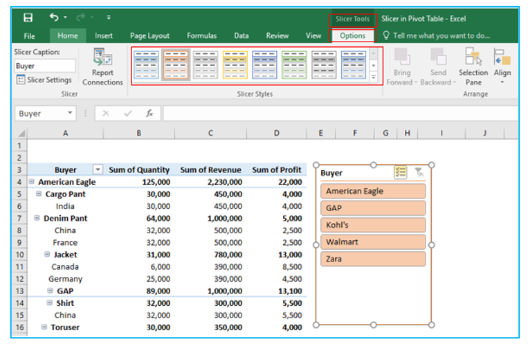 Insert Slicers in Pivot Table