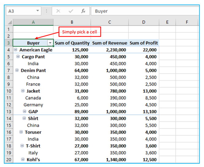 Insert Slicers in Pivot Table