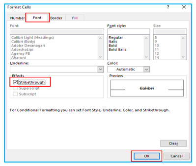 Strikethrough Text in Excel