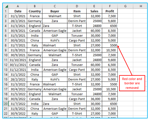 Clear Formatting in Cell